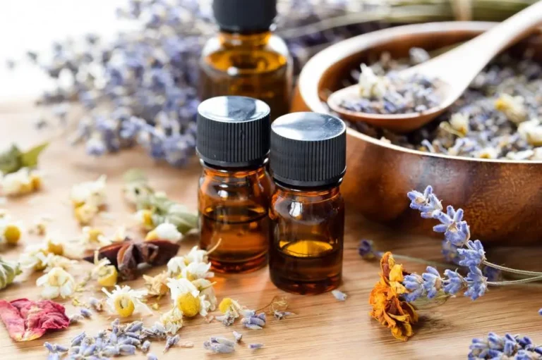 Bottles of essential oils as natural treatments for hair loss