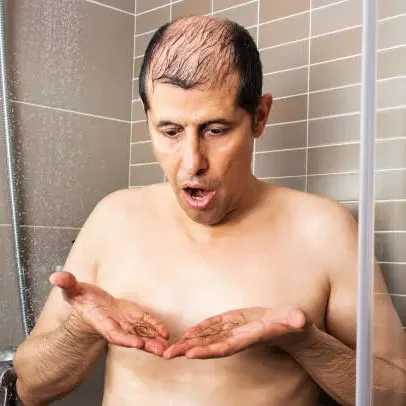 man showering while losing hair due to environmental factors