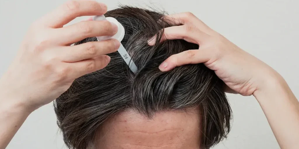 young man using fda approved hair loss treatments like minoxidil