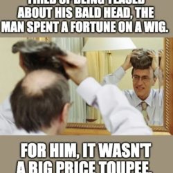 Bald meme with toupee laughter