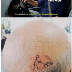 Bald meme with tattoo laughter