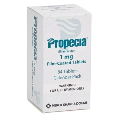 Box of Propecia 1mg pills at Hairloss-Recovery fda approved treatments for androgenetic alopecia