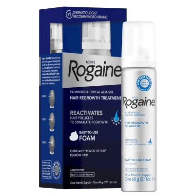 box of rogaine (minoxidil) for FDA approved hair loss treatment of androgenetic alopecia