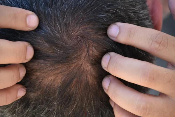 Close up of scalp showing telogen effluvium hair loss